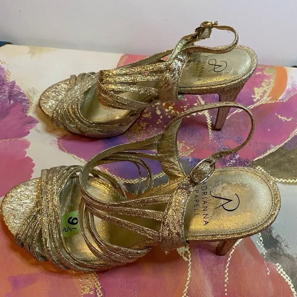 👡Adrianna Papell Gold Skinny Strappy heels 9.5
